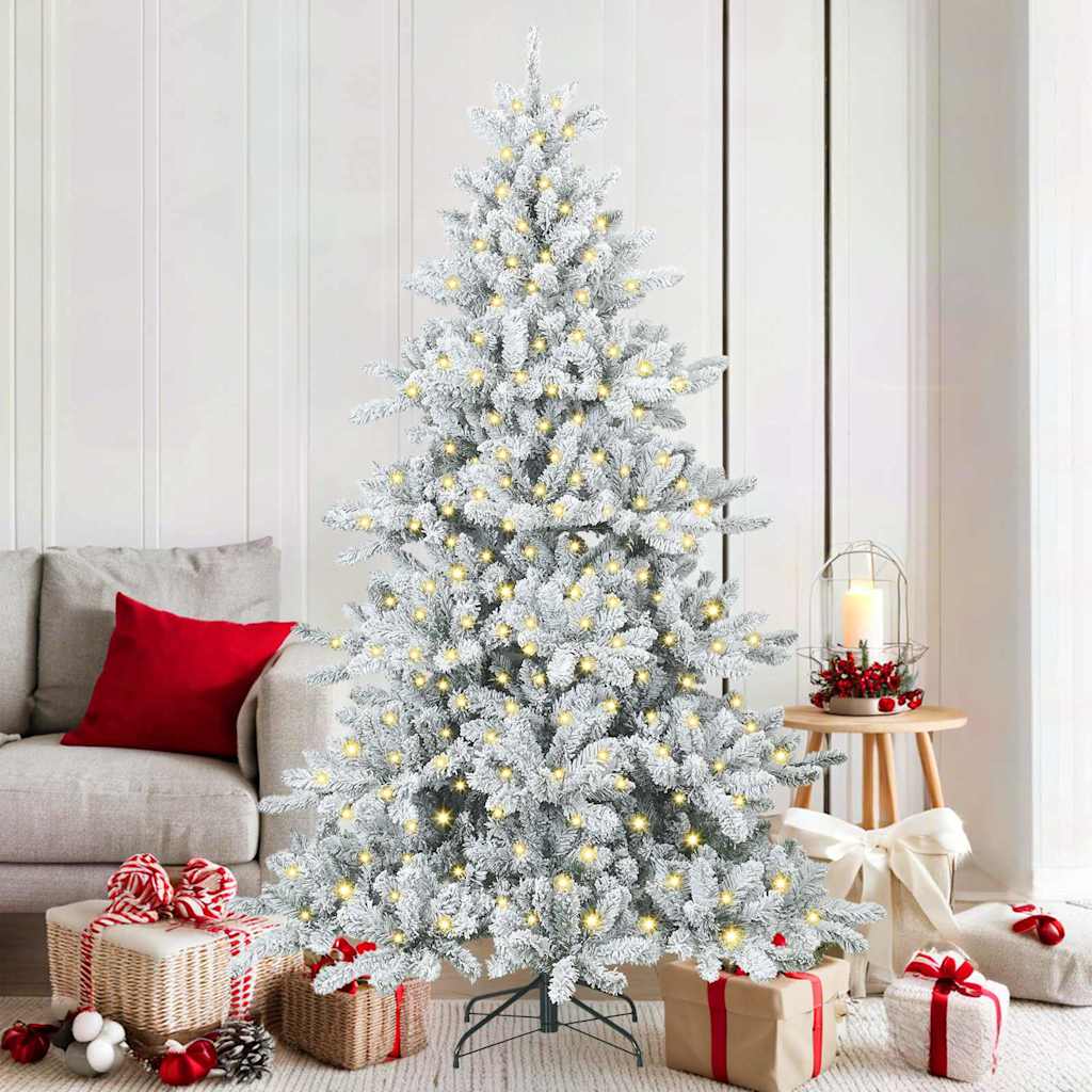 Kunstigt Hinged Juletræ med 300 LED'er Hvid 180 cm PVC og Stål