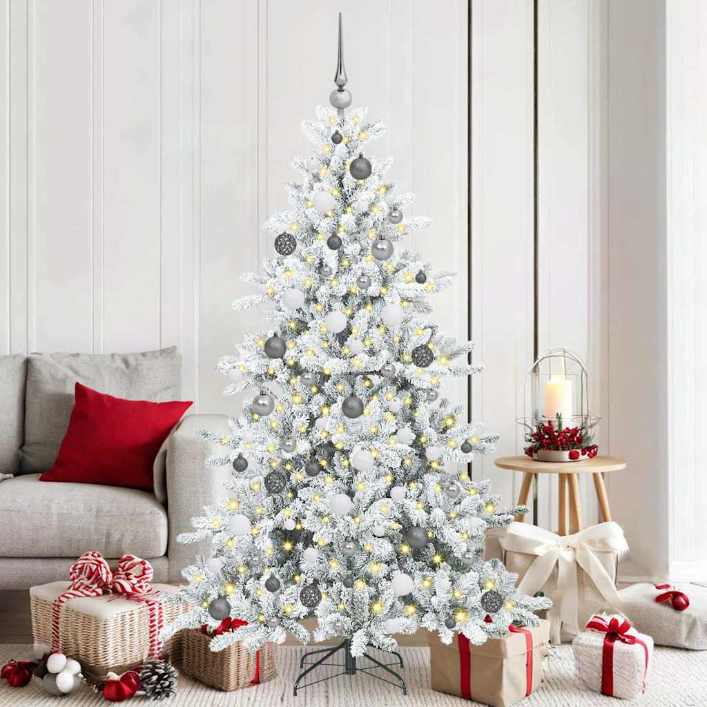 Kunstigt Hinged Juletræ med 300 LED'er Hvid 180 cm PVC og Stål