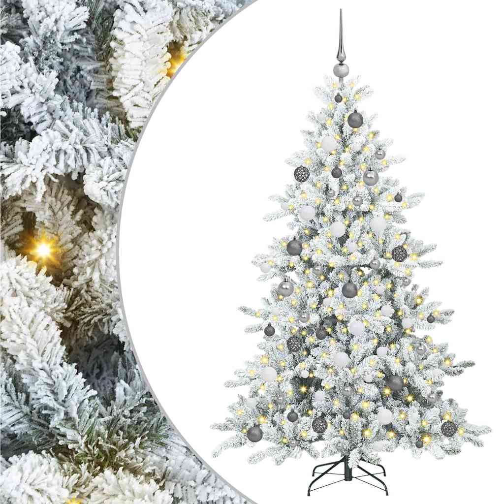 Kunstigt Hinged Juletræ med 300 LED'er Hvid 180 cm PVC og Stål