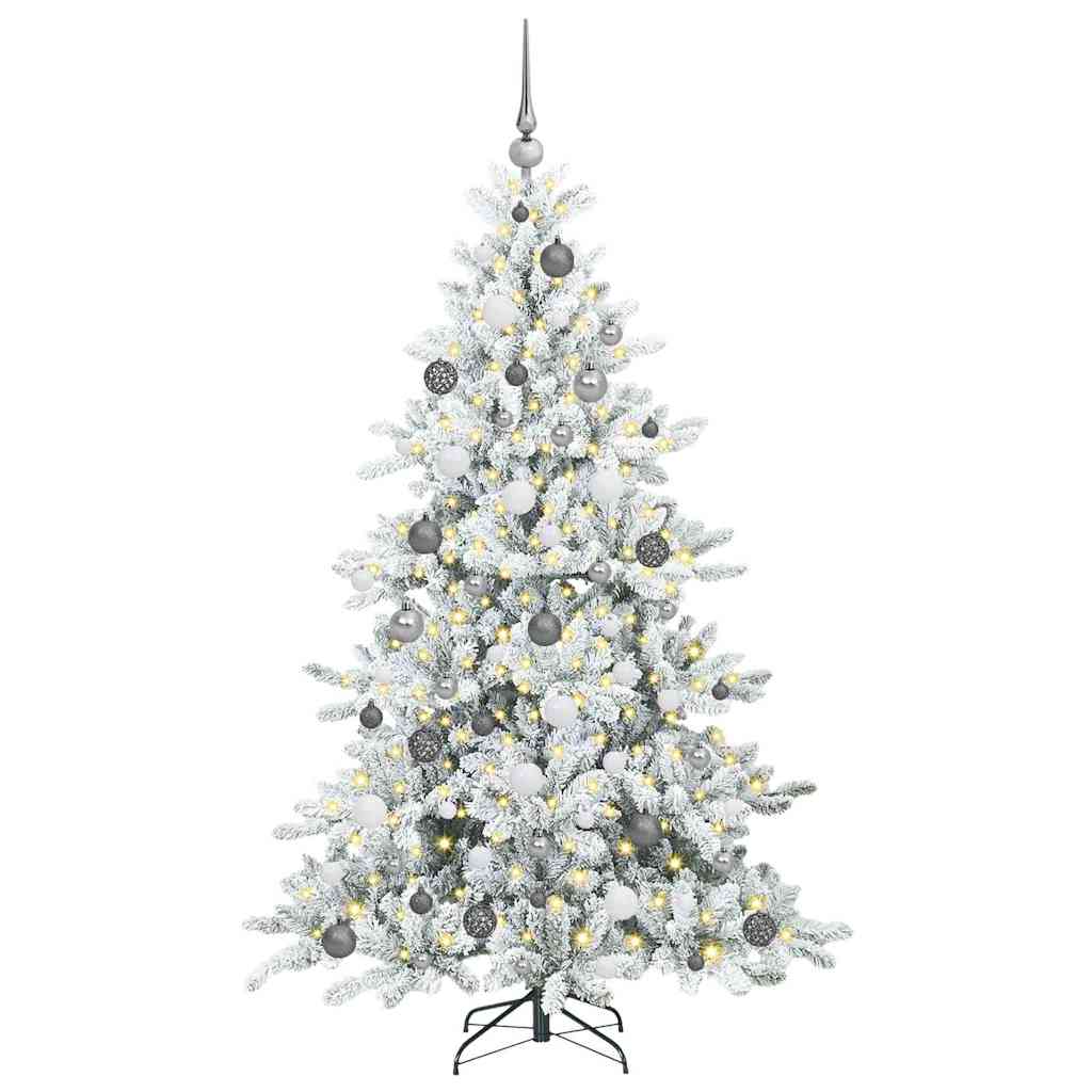 Kunstigt Hinged Juletræ med 300 LED'er Hvid 180 cm PVC og Stål