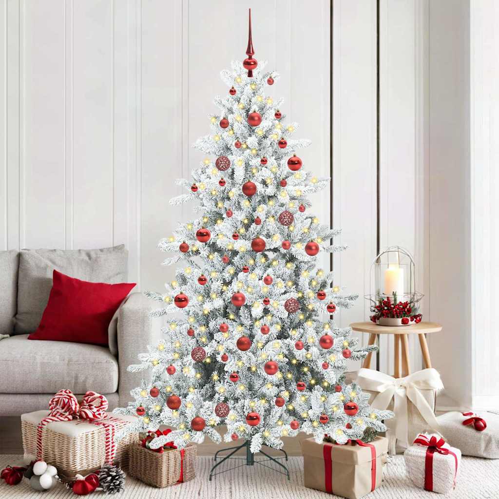 Kunstigt Hinged Juletræ med 300 LED'er Hvid 180 cm PVC og Stål