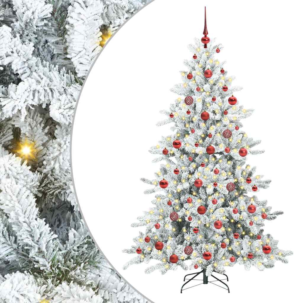 Kunstigt Hinged Juletræ med 300 LED'er Hvid 180 cm PVC og Stål