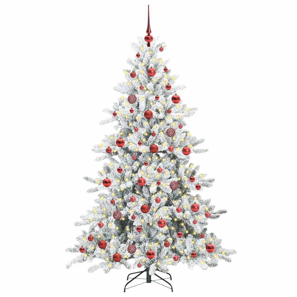 Kunstigt Hinged Juletræ med 300 LED'er Hvid 180 cm PVC og Stål