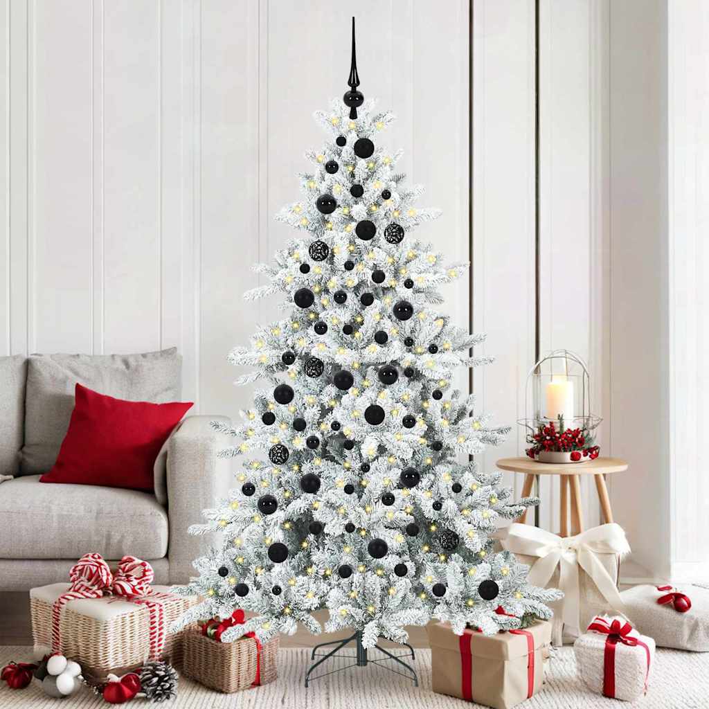 Kunstigt Hinged Juletræ med 300 LED'er Hvid 180 cm PVC og Stål