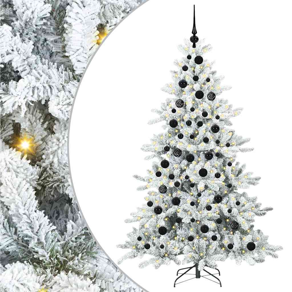 Kunstigt Hinged Juletræ med 300 LED'er Hvid 180 cm PVC og Stål