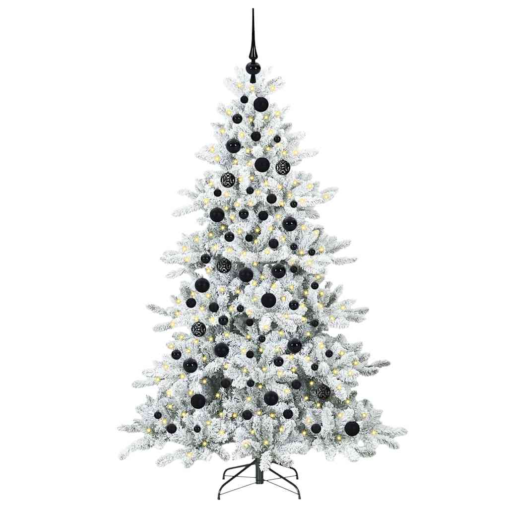 Kunstigt Hinged Juletræ med 300 LED'er Hvid 180 cm PVC og Stål