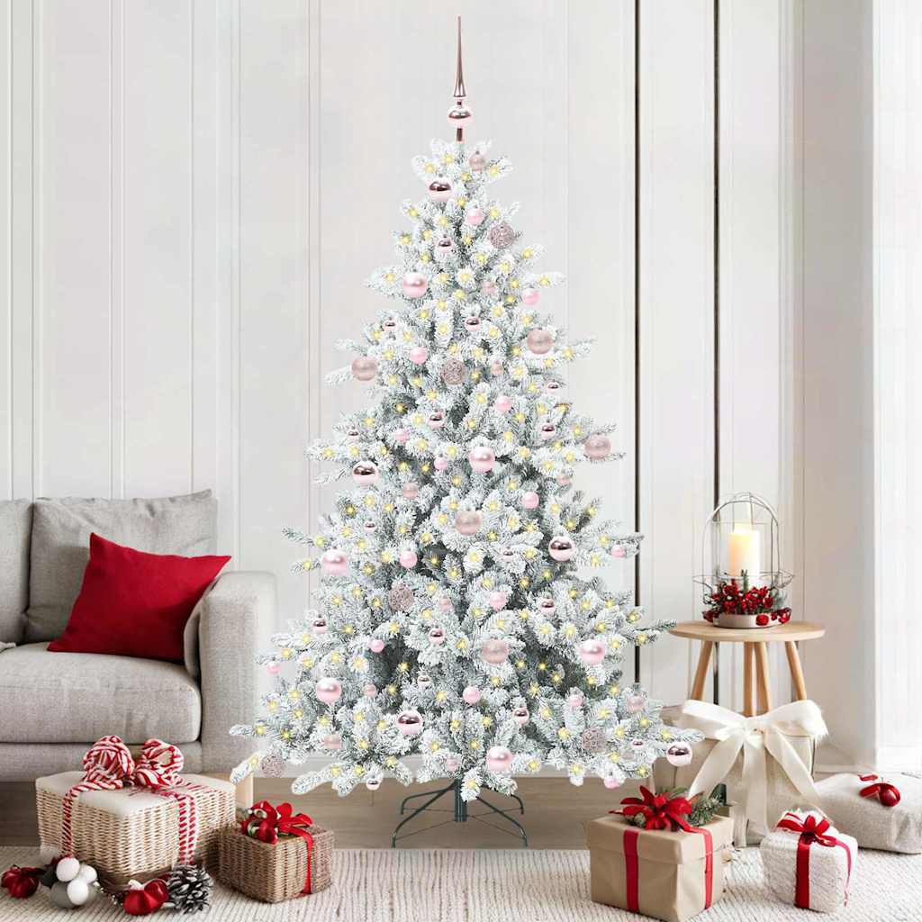 Kunstigt Hinged Juletræ med 300 LED'er Hvid 180 cm PVC og Stål