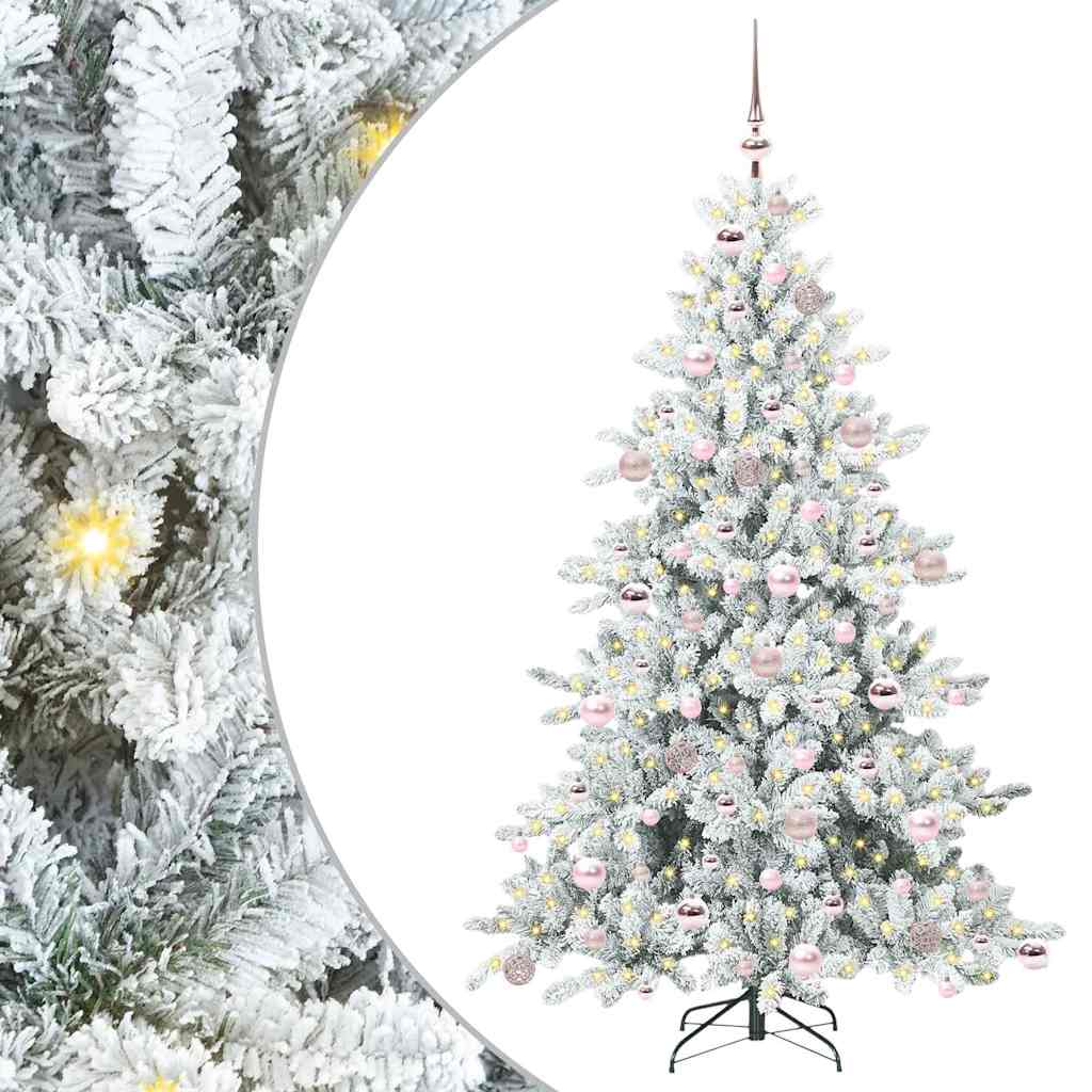 Kunstigt Hinged Juletræ med 300 LED'er Hvid 180 cm PVC og Stål