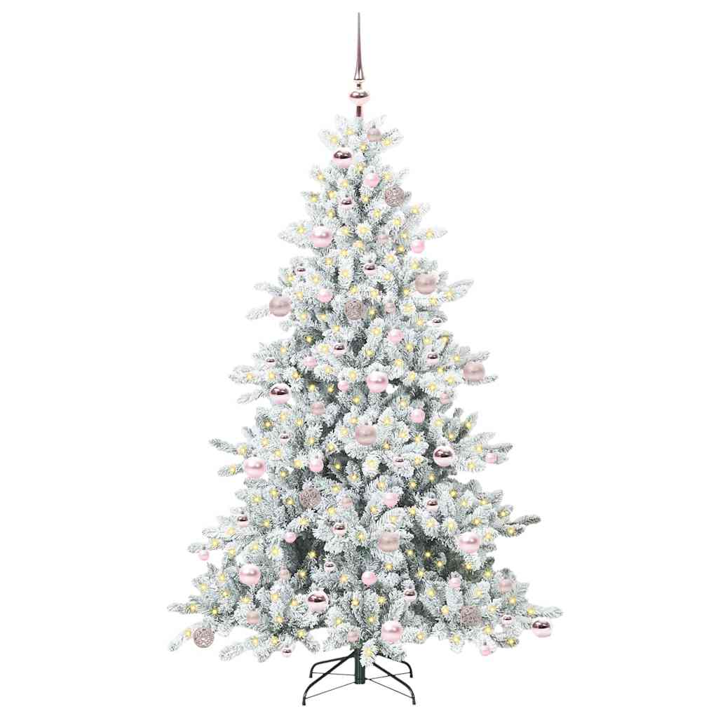 Kunstigt Hinged Juletræ med 300 LED'er Hvid 180 cm PVC og Stål