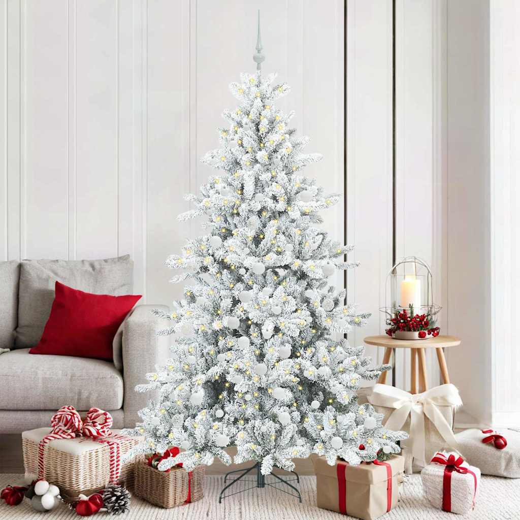 Kunstigt Hinged Juletræ med 300 LED'er Hvid 180 cm PVC og Stål