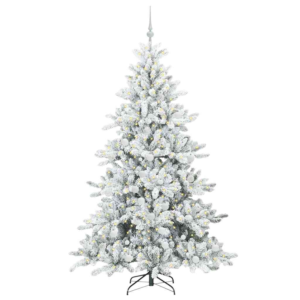 Kunstigt Hinged Juletræ med 300 LED'er Hvid 180 cm PVC og Stål