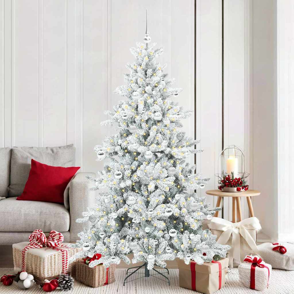 Kunstigt Hinged Juletræ med 300 LED'er Hvid 180 cm PVC og Stål