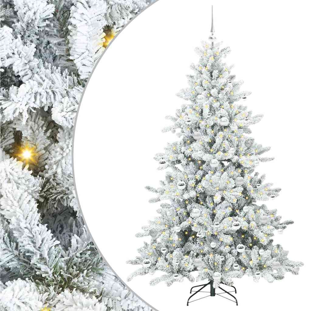 Kunstigt Hinged Juletræ med 300 LED'er Hvid 180 cm PVC og Stål