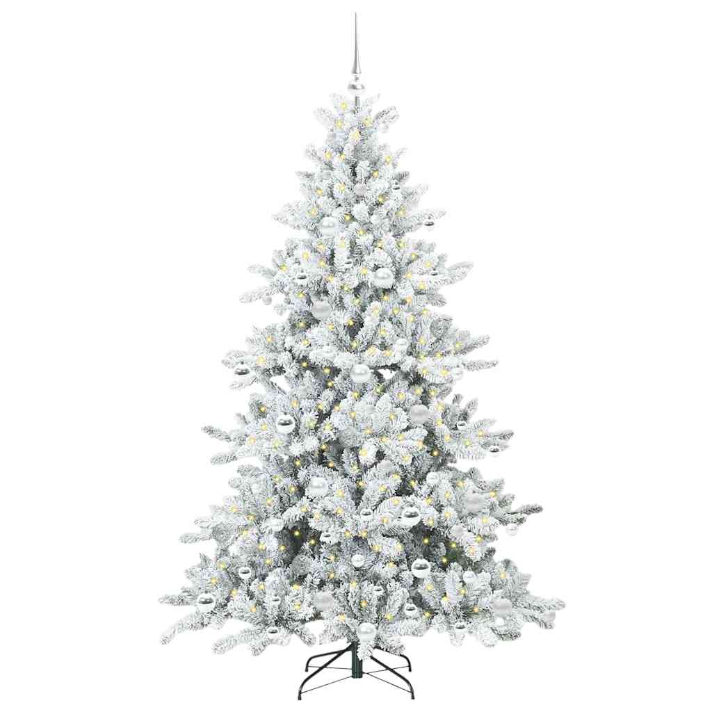 Kunstigt Hinged Juletræ med 300 LED'er Hvid 180 cm PVC og Stål