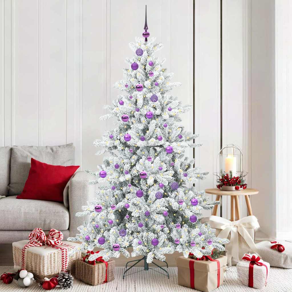 Kunstigt Hinged Juletræ med 300 LED'er Hvid 180 cm PVC og Stål