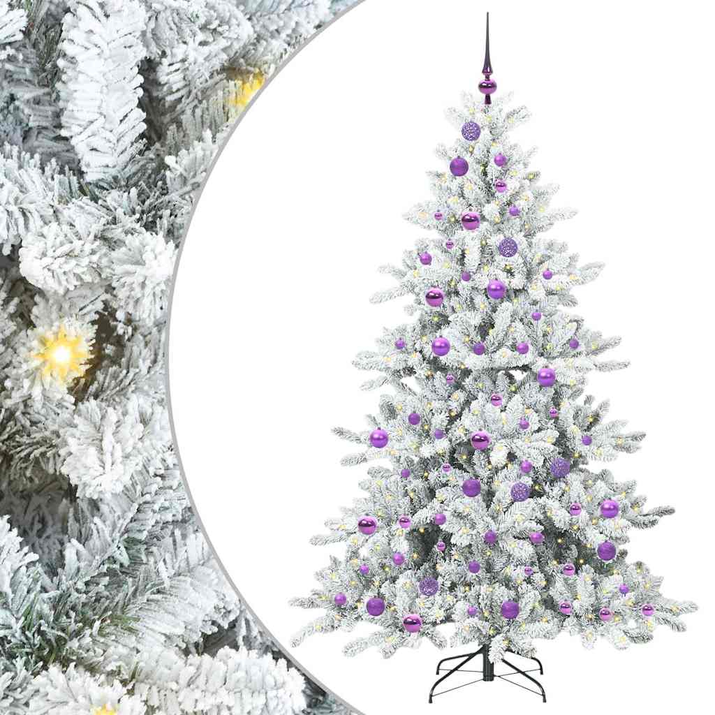 Kunstigt Hinged Juletræ med 300 LED'er Hvid 180 cm PVC og Stål