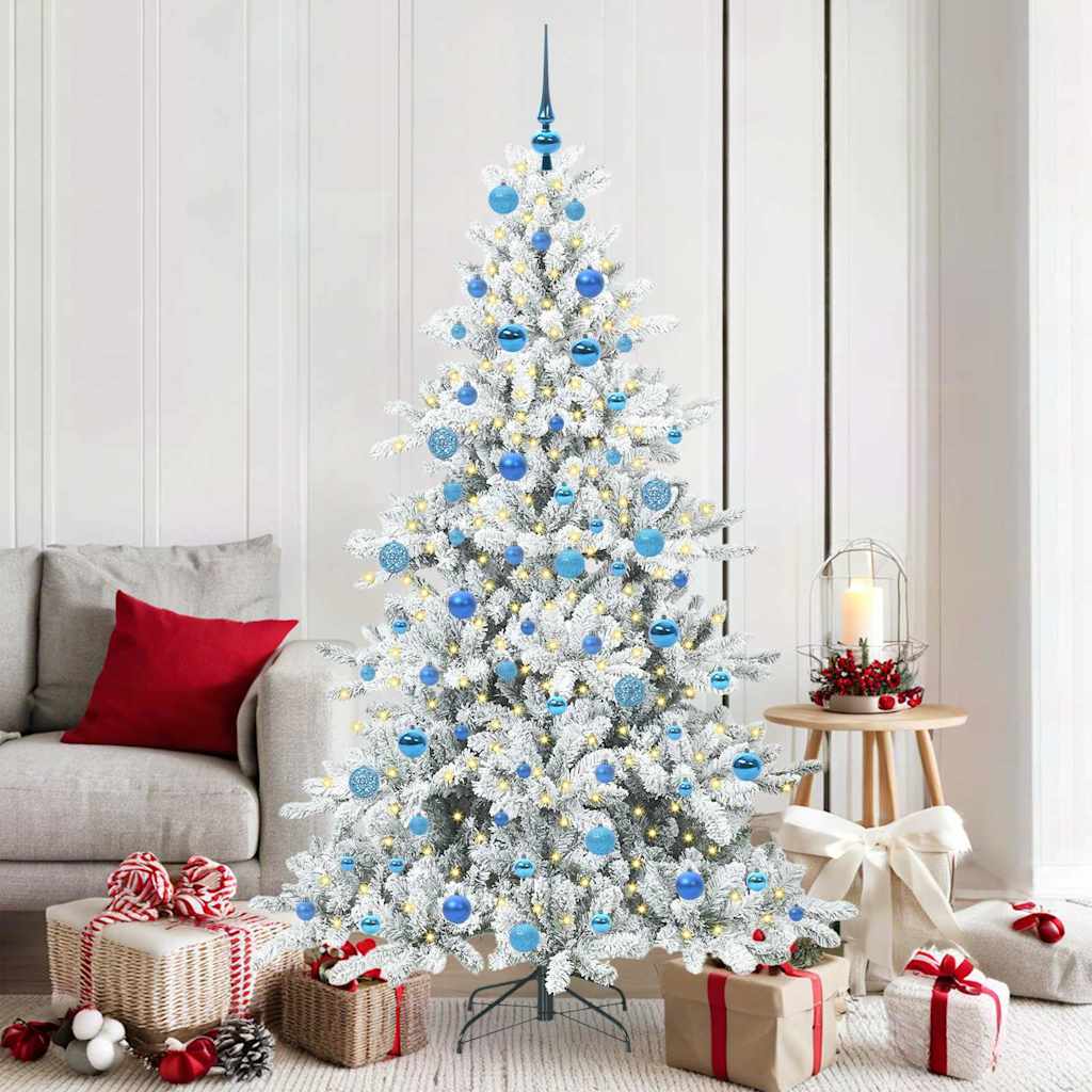Kunstigt Hinged Juletræ med 300 LED'er Hvid 180 cm PVC og Stål
