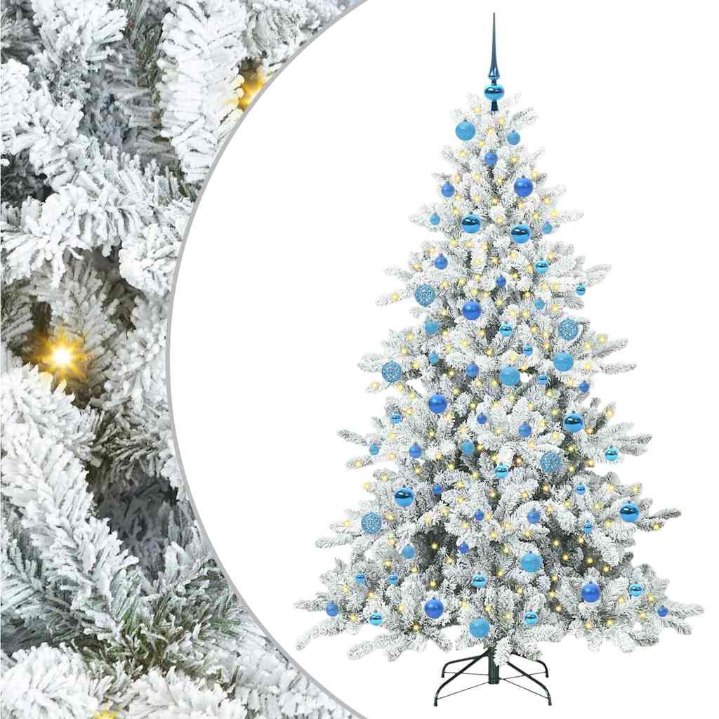 Kunstigt Hinged Juletræ med 300 LED'er Hvid 180 cm PVC og Stål
