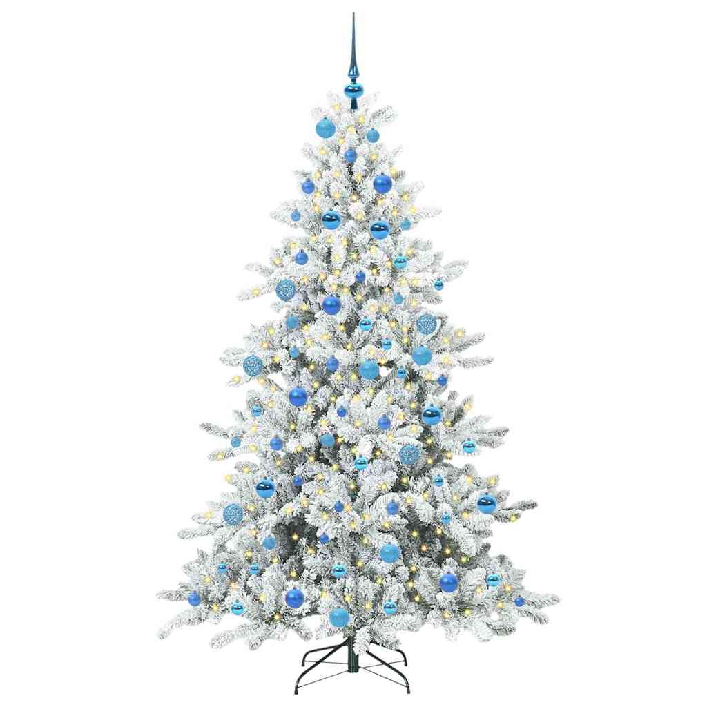 Kunstigt Hinged Juletræ med 300 LED'er Hvid 180 cm PVC og Stål