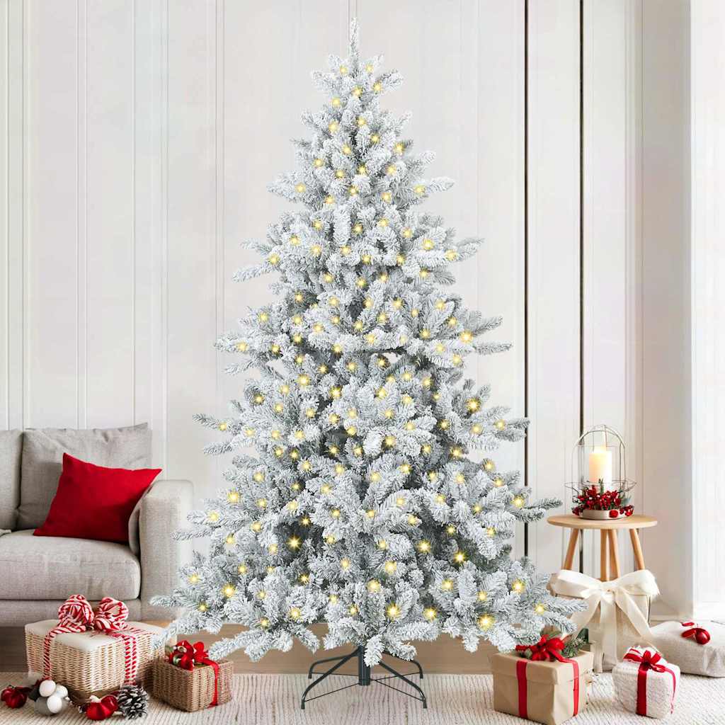 Kunstigt Hinged Juletræ med 300 LED'er Hvid 210 cm PVC og Stål