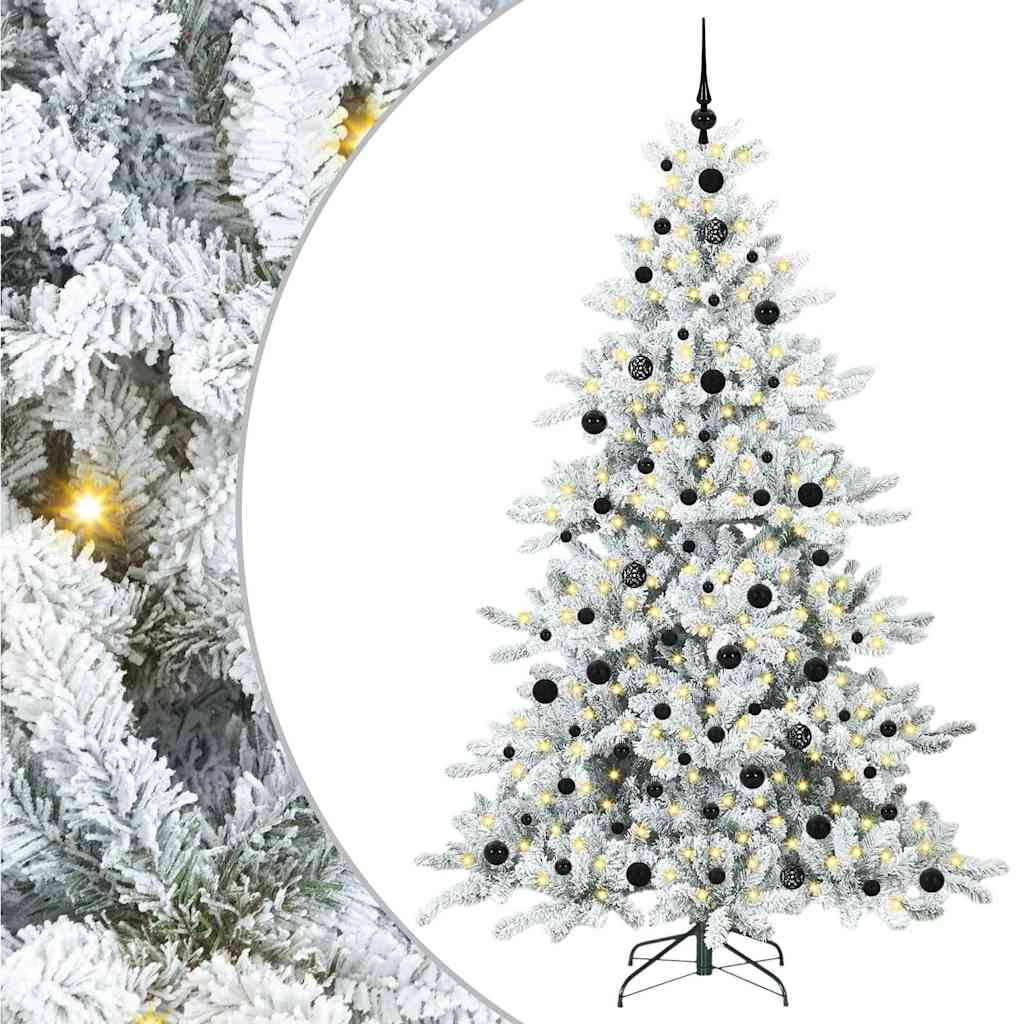 Kunstigt Hinged Juletræ med 300 LED'er Hvid 210 cm PVC og Stål
