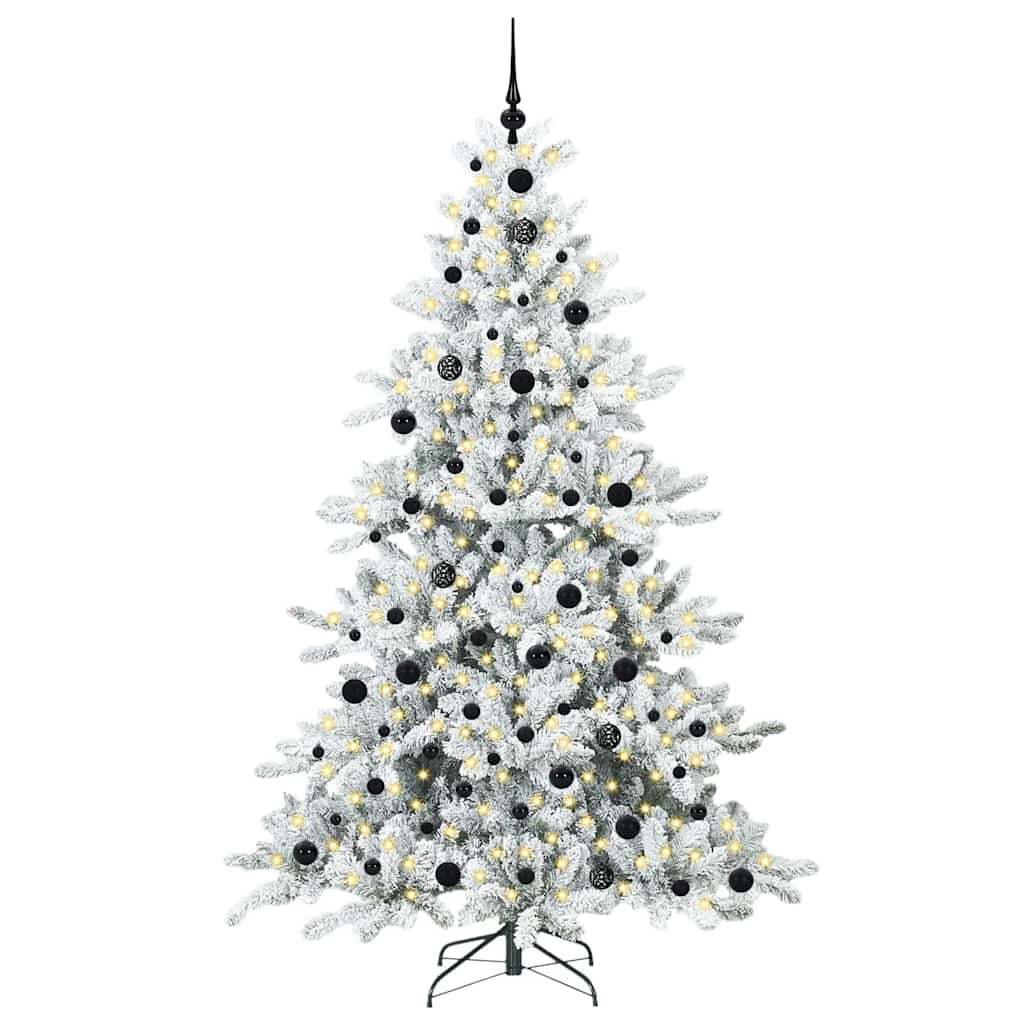 Kunstigt Hinged Juletræ med 300 LED'er Hvid 210 cm PVC og Stål