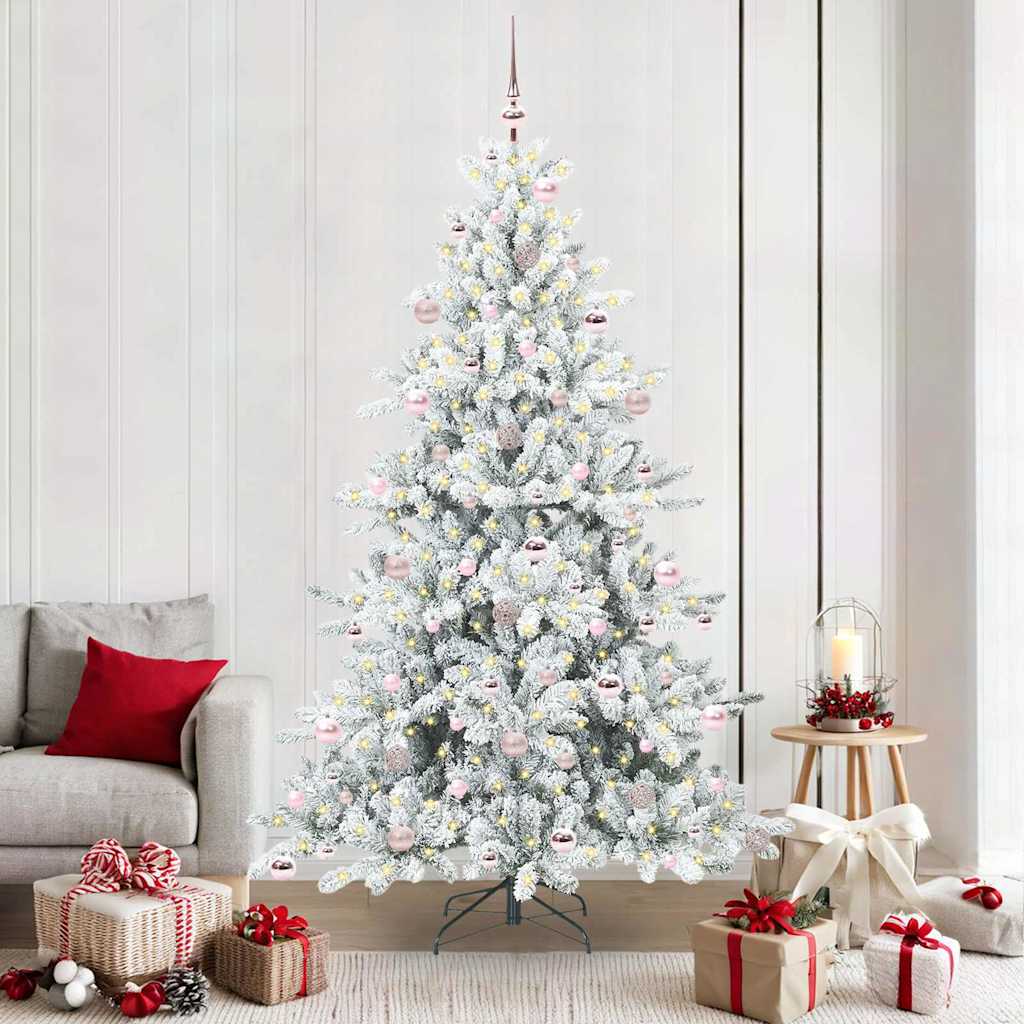 Kunstigt Hinged Juletræ med 300 LED'er Hvid 210 cm PVC og Stål