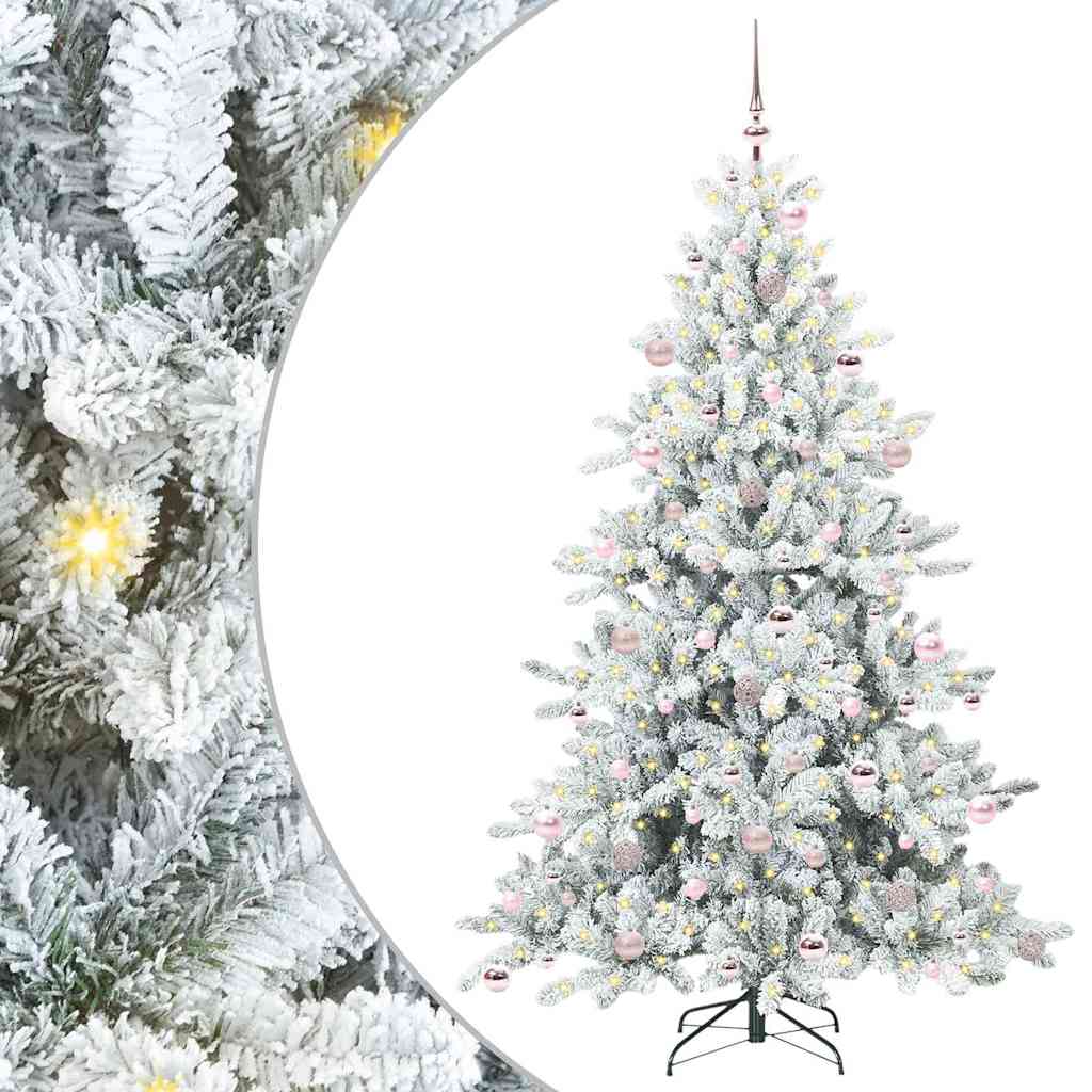 Kunstigt Hinged Juletræ med 300 LED'er Hvid 210 cm PVC og Stål