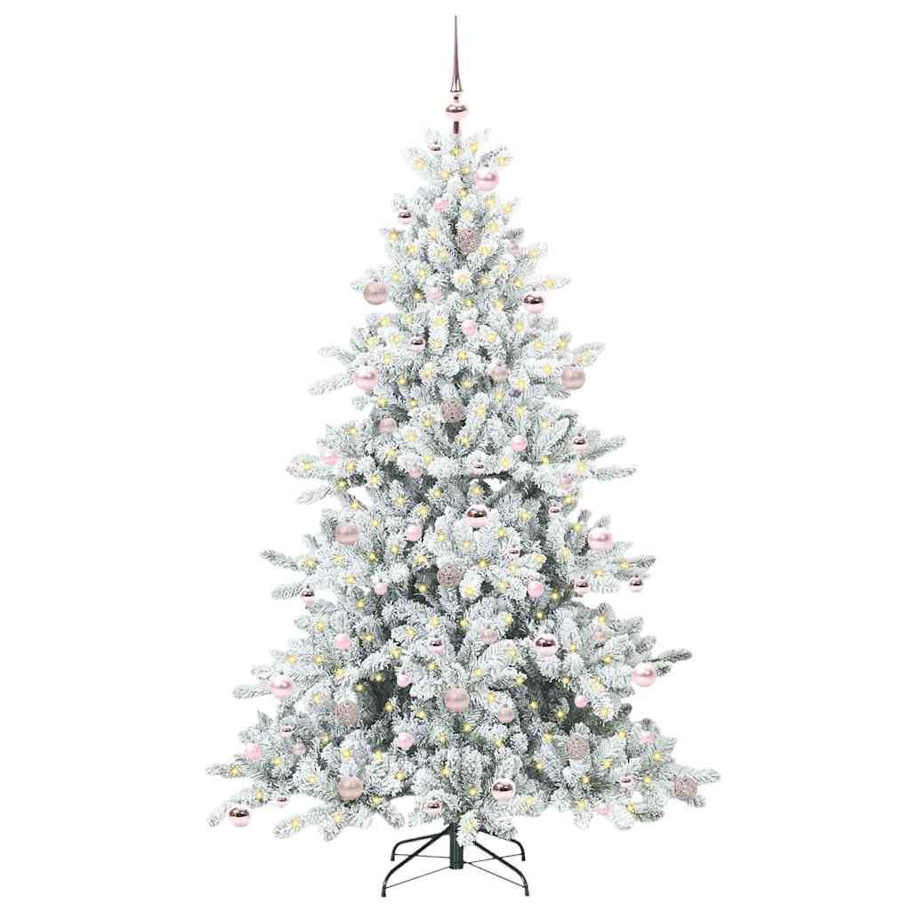 Kunstigt Hinged Juletræ med 300 LED'er Hvid 210 cm PVC og Stål