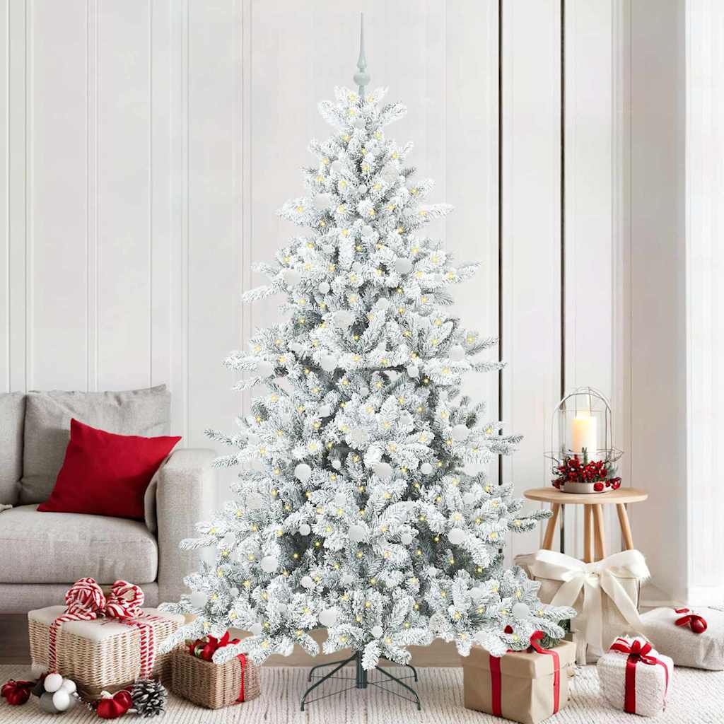 Kunstigt Hinged Juletræ med 300 LED'er Hvid 210 cm PVC og Stål