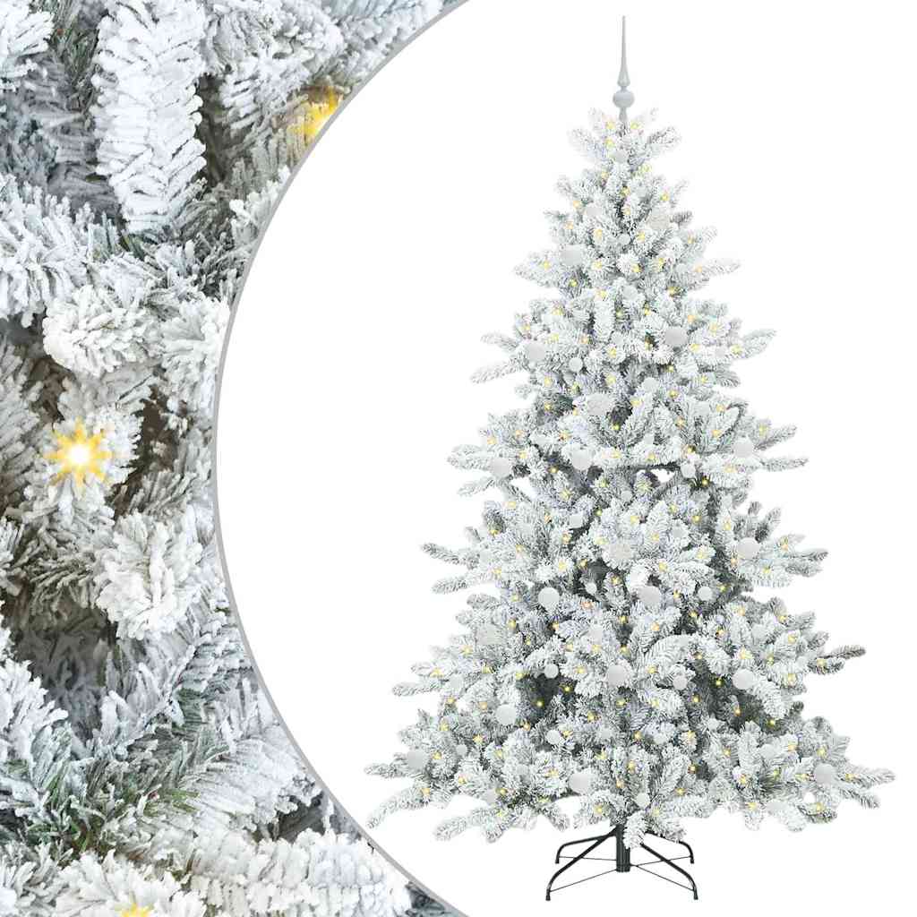Kunstigt Hinged Juletræ med 300 LED'er Hvid 210 cm PVC og Stål