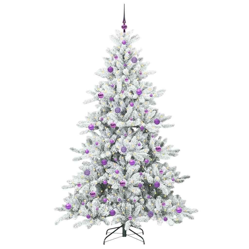 Kunstigt Hinged Juletræ med 300 LED'er Hvid 210 cm PVC og Stål