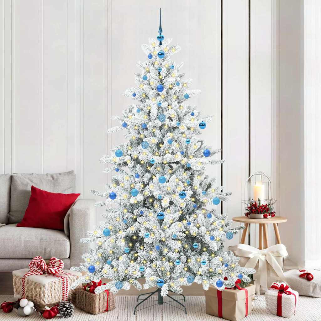 Kunstigt Hinged Juletræ med 300 LED'er Hvid 210 cm PVC og Stål