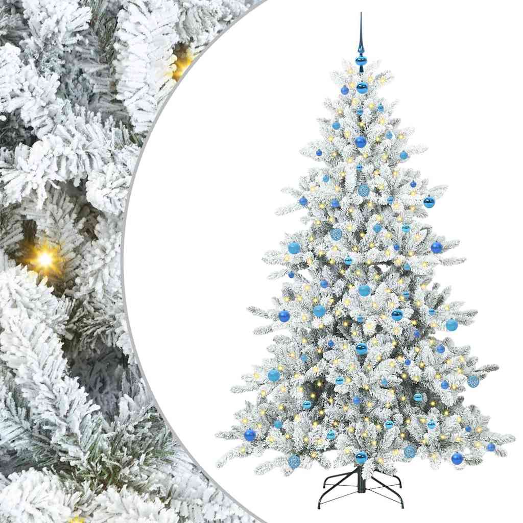 Kunstigt Hinged Juletræ med 300 LED'er Hvid 210 cm PVC og Stål