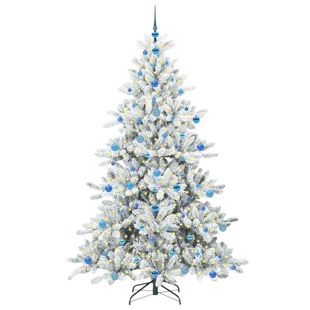 Kunstigt Hinged Juletræ med 300 LED'er Hvid 210 cm PVC og Stål