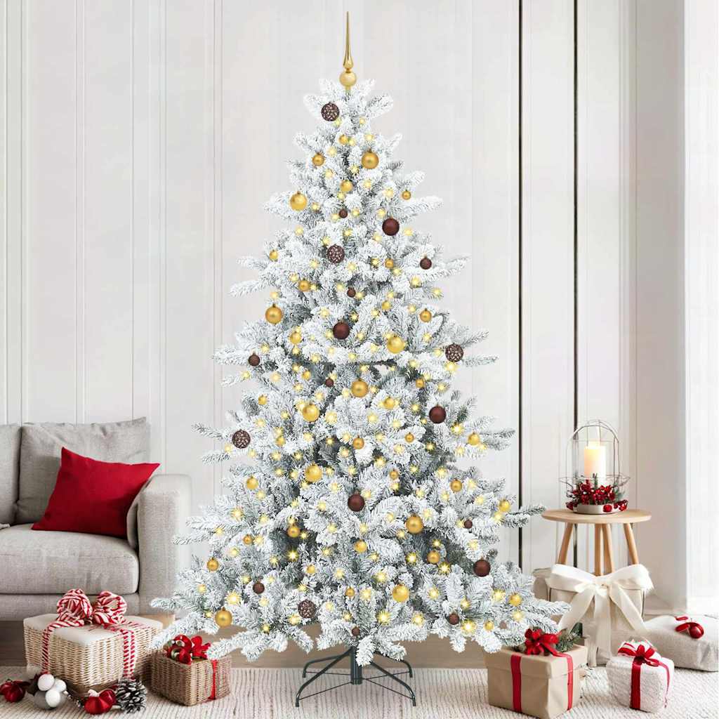 Kunstigt Hinged Juletræ med 300 LED'er Hvid 240 cm PVC og Stål