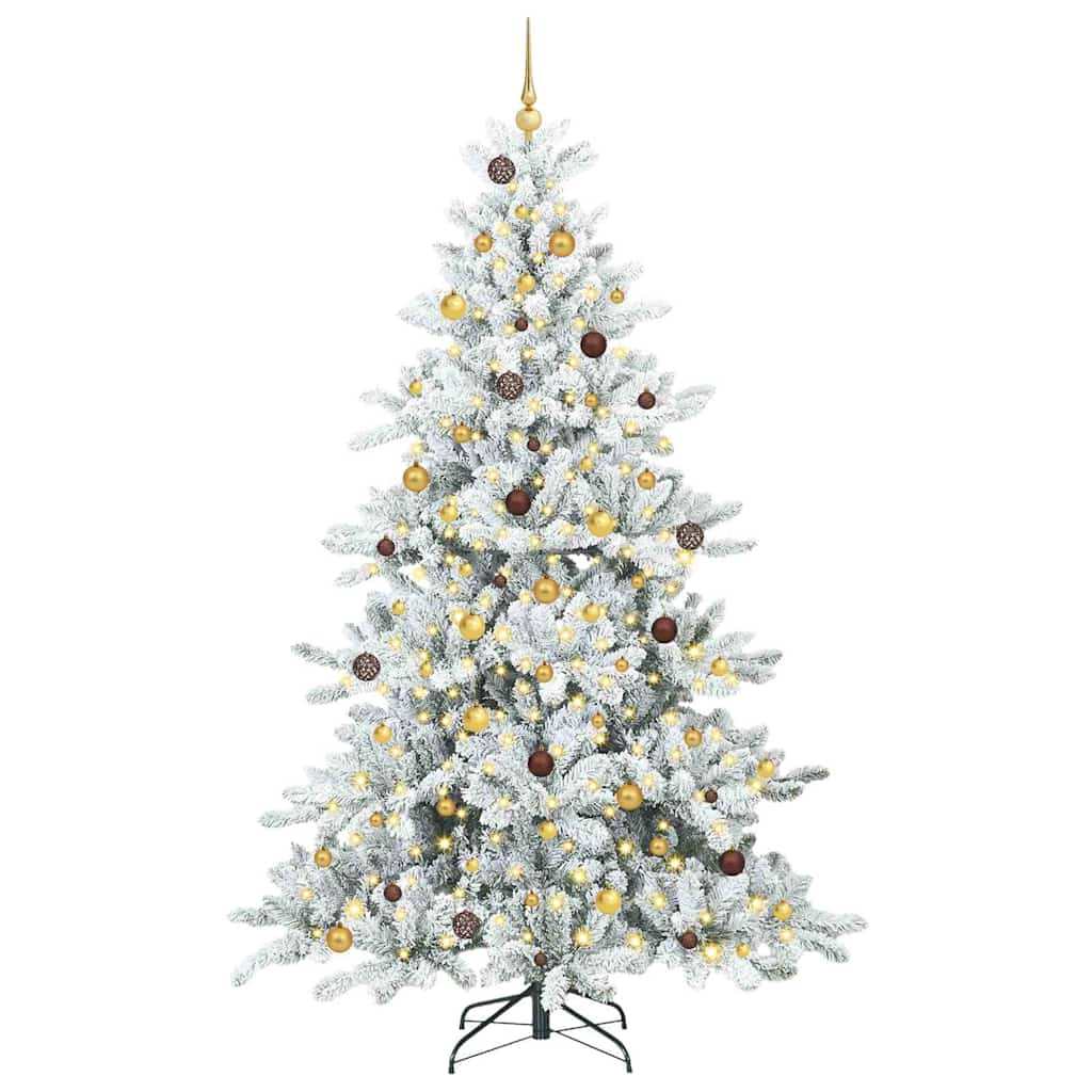 Kunstigt Hinged Juletræ med 300 LED'er Hvid 240 cm PVC og Stål