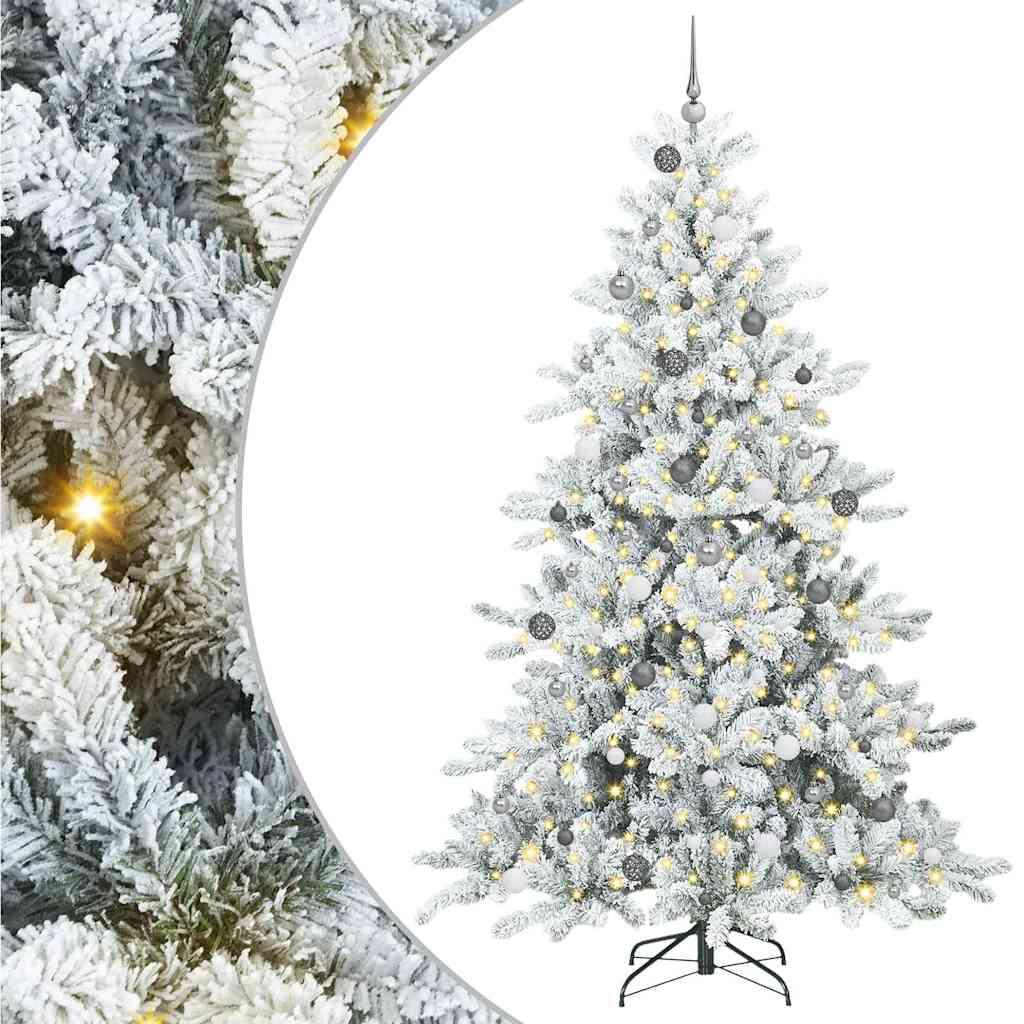 Kunstigt Hinged Juletræ med 300 LED'er Hvid 240 cm PVC og Stål