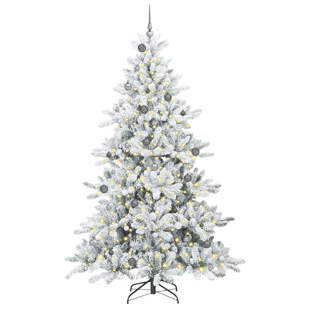 Kunstigt Hinged Juletræ med 300 LED'er Hvid 240 cm PVC og Stål