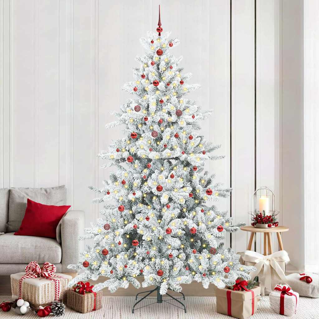 Kunstigt Hinged Juletræ med 300 LED'er Hvid 240 cm PVC og Stål