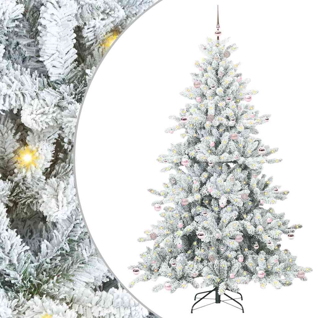 Kunstigt Hinged Juletræ med 300 LED'er Hvid 240 cm PVC og Stål