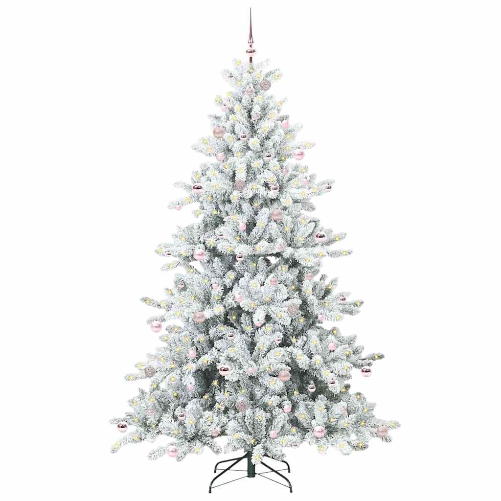 Kunstigt Hinged Juletræ med 300 LED'er Hvid 240 cm PVC og Stål