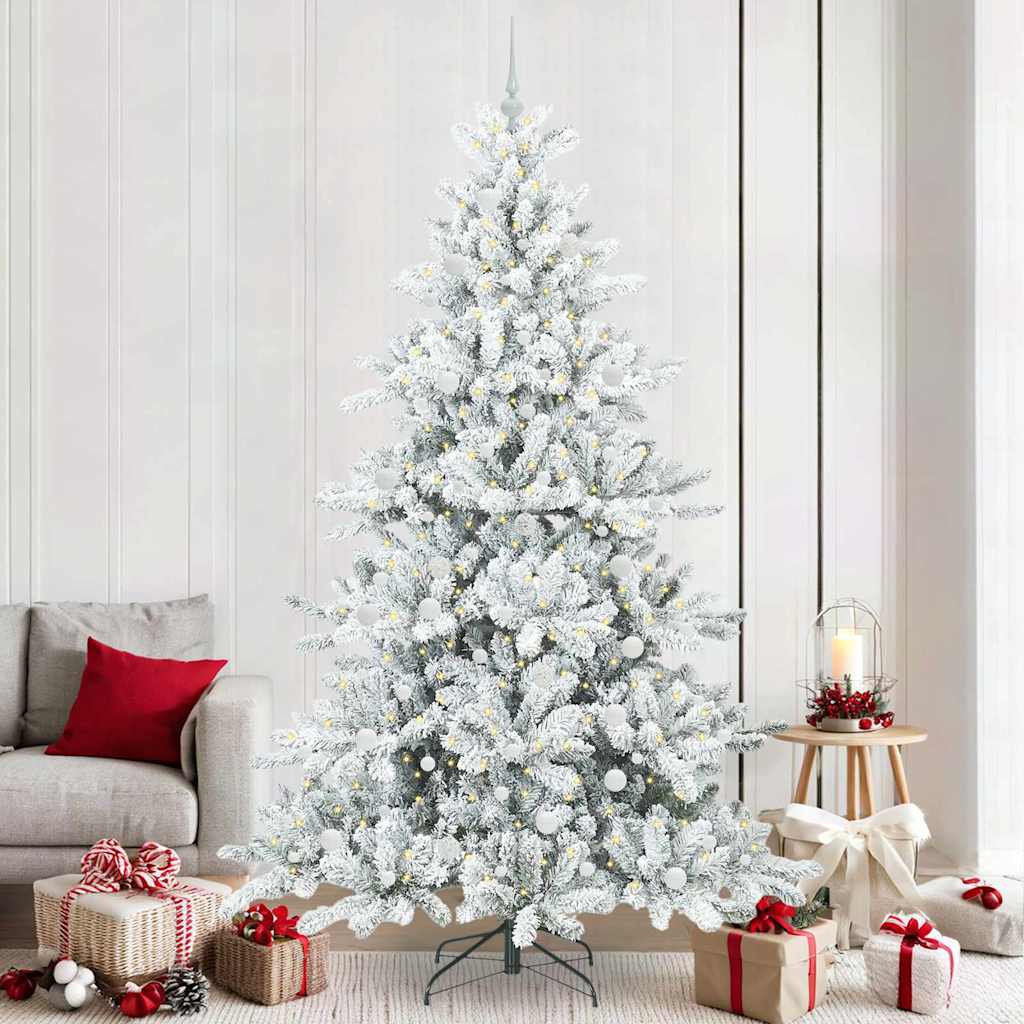 Kunstigt Hinged Juletræ med 300 LED'er Hvid 240 cm PVC og Stål