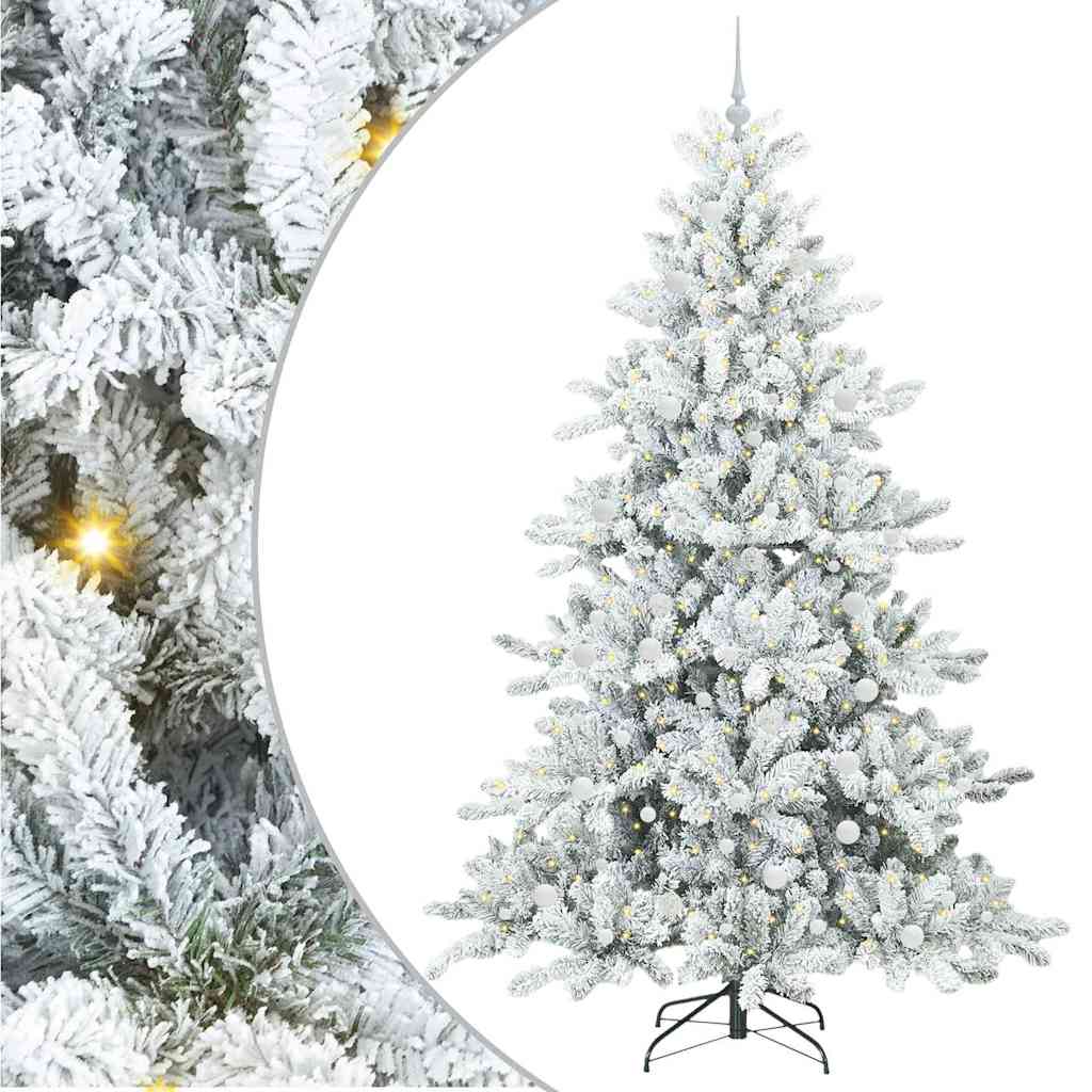 Kunstigt Hinged Juletræ med 300 LED'er Hvid 240 cm PVC og Stål