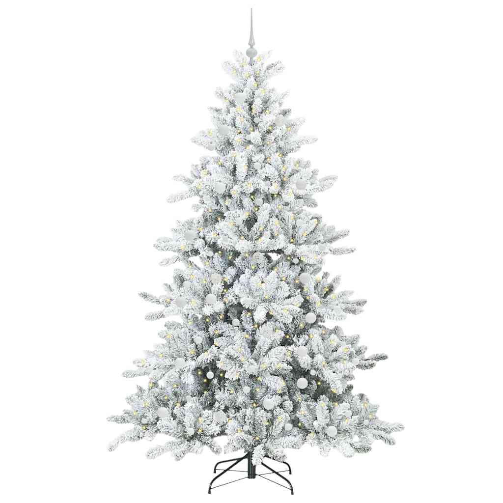 Kunstigt Hinged Juletræ med 300 LED'er Hvid 240 cm PVC og Stål