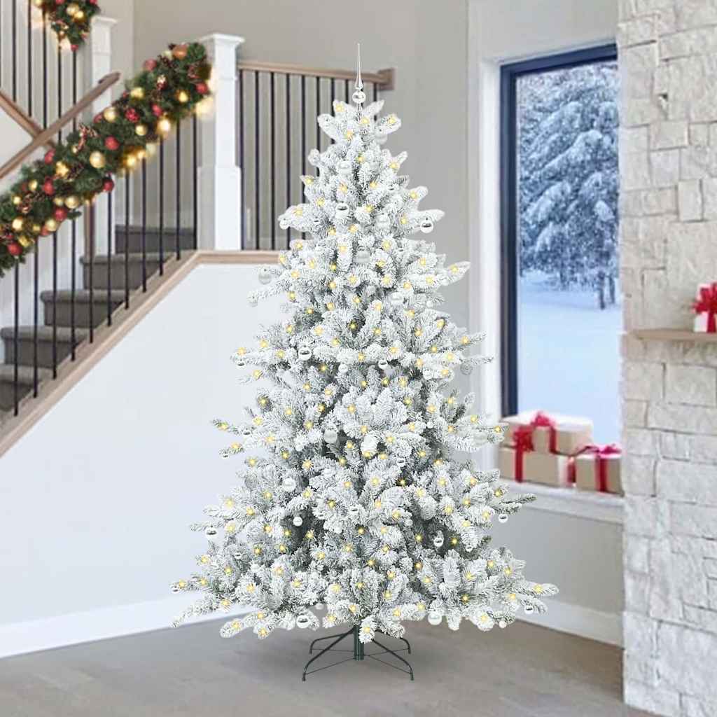 Kunstigt Hinged Juletræ med 300 LED'er Hvid 240 cm PVC og Stål