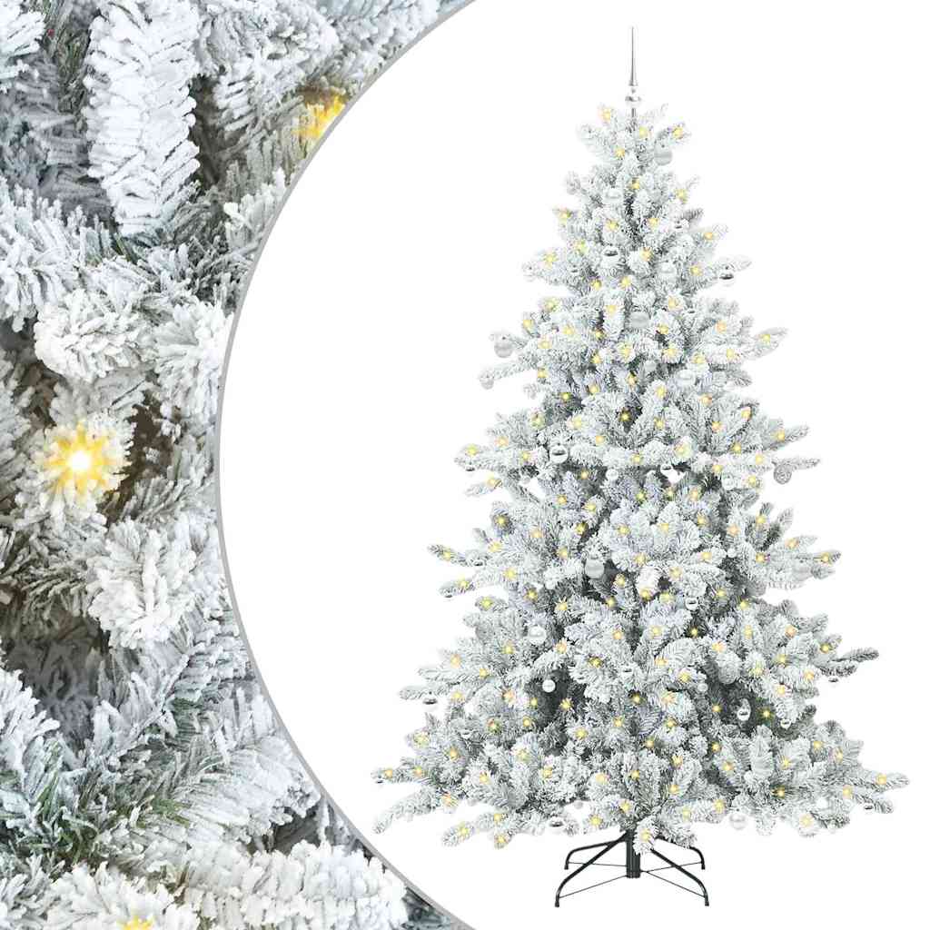 Kunstigt Hinged Juletræ med 300 LED'er Hvid 240 cm PVC og Stål