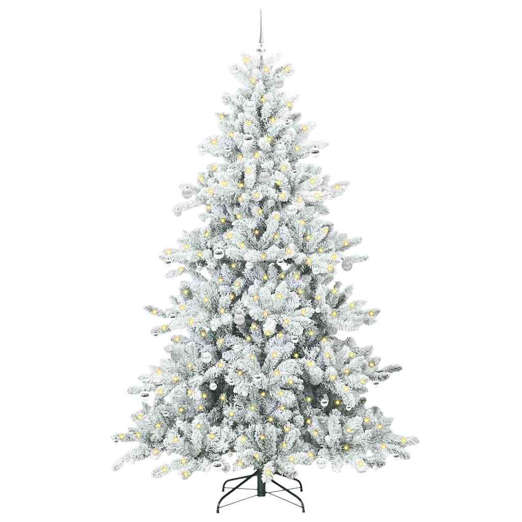 Kunstigt Hinged Juletræ med 300 LED'er Hvid 240 cm PVC og Stål