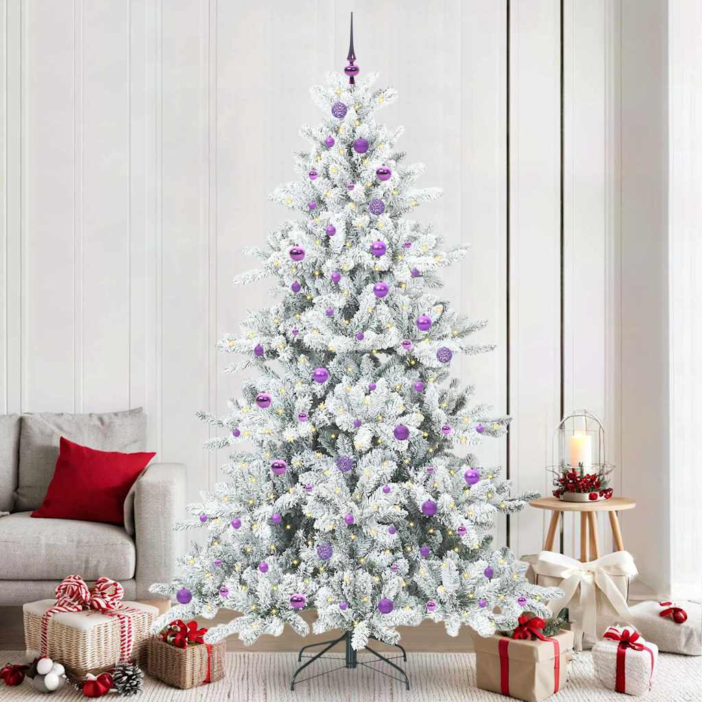 Kunstigt Hinged Juletræ med 300 LED'er Hvid 240 cm PVC og Stål