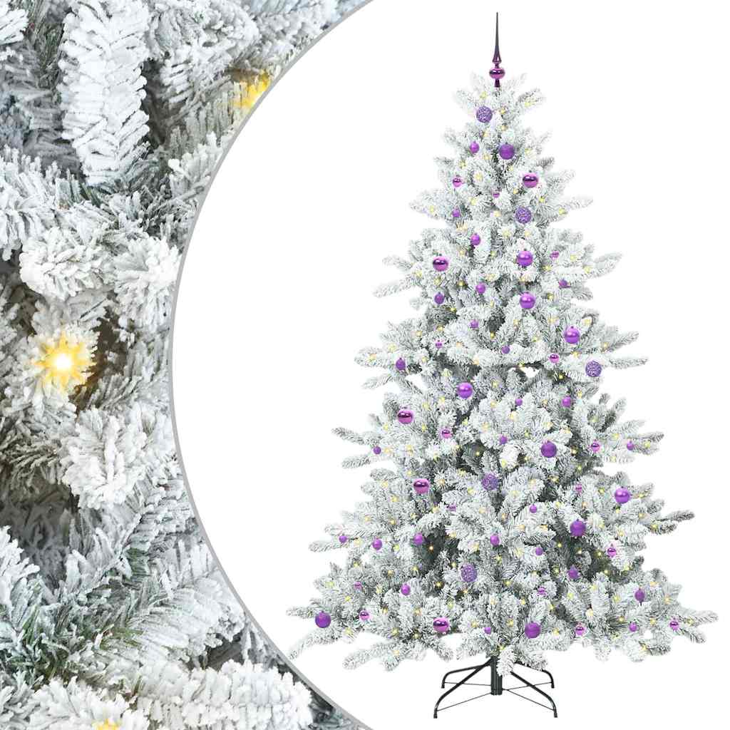 Kunstigt Hinged Juletræ med 300 LED'er Hvid 240 cm PVC og Stål